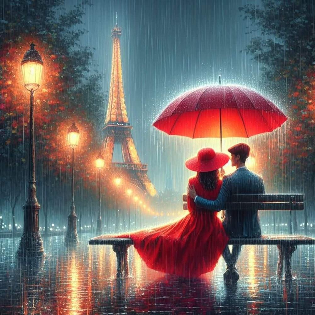 Romantic Couple And Eiffel Tower 40*40cm(canvas) full round drill diamond painting