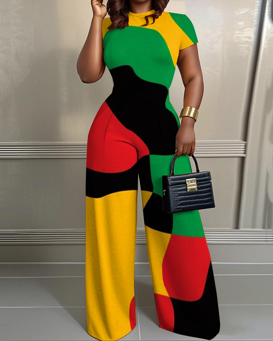 Reggae Color Wave 2pcs Set Wide Leg Jumpsuit
