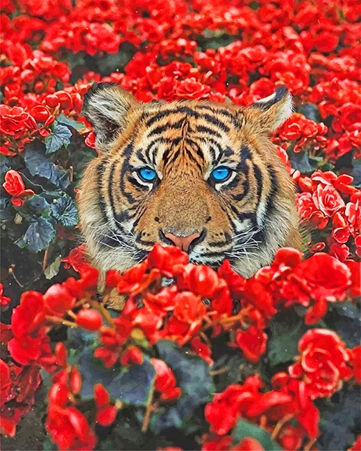 

Tiger Red Flowers – Paint By Numbers - 40*50CM, 501 Original