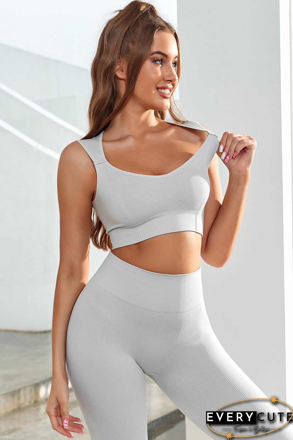 Gray Joint Straps Sleeveless Ribbed Gym Top