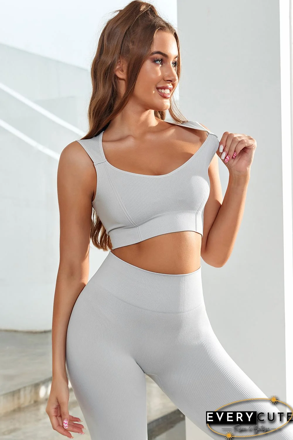 Gray Joint Straps Sleeveless Ribbed Gym Top