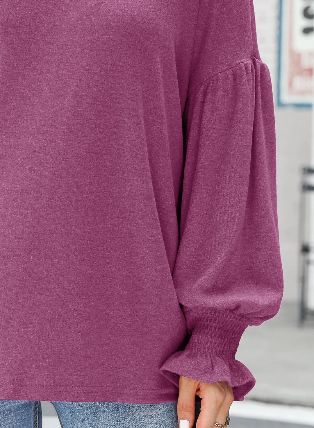 MIHOLL Womens Long Sleeve Top Crew Neck Ruffle Lantern Sleeve Casual Loose Blouse T Shirts