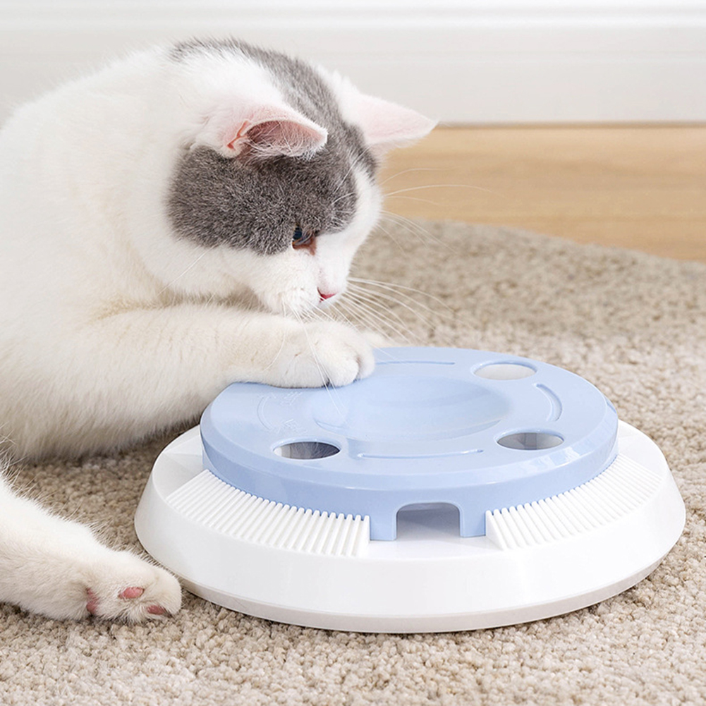 

Teasing Cat Toy Rotating Donut Feather Interactive Turntable (Blue White), 501 Original