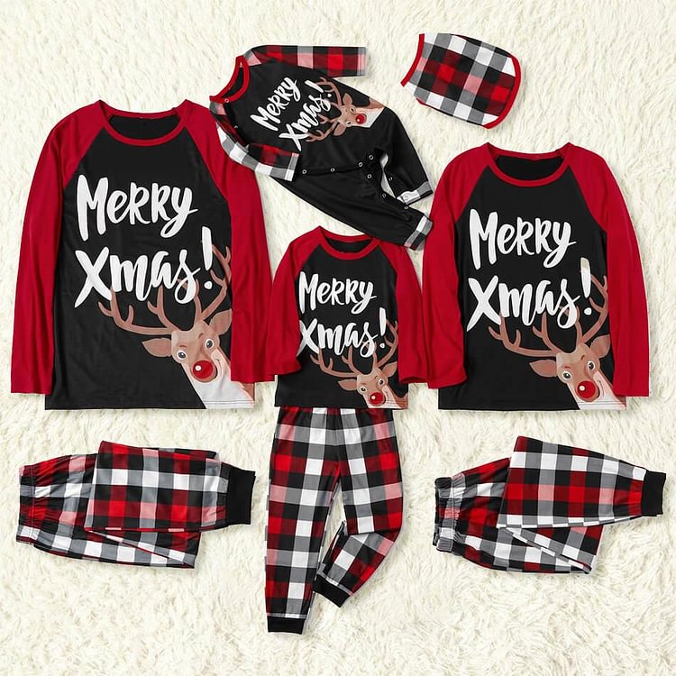 Merry Xmas Reindeer Print Family Matching Pajamas Sets