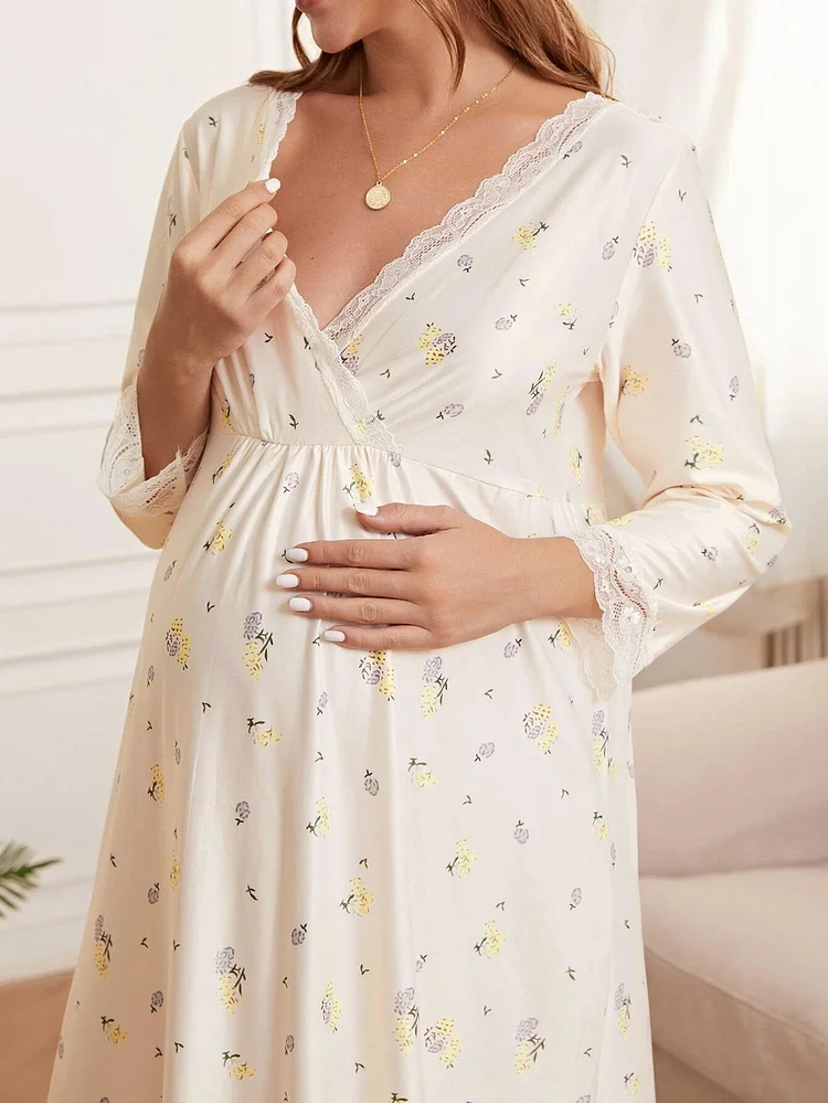 Comfortable Autumn Maternity Dress For Pregnant Women, Featuring Long Sleeves And Suitable For Nursing, Perfect For Home Wear