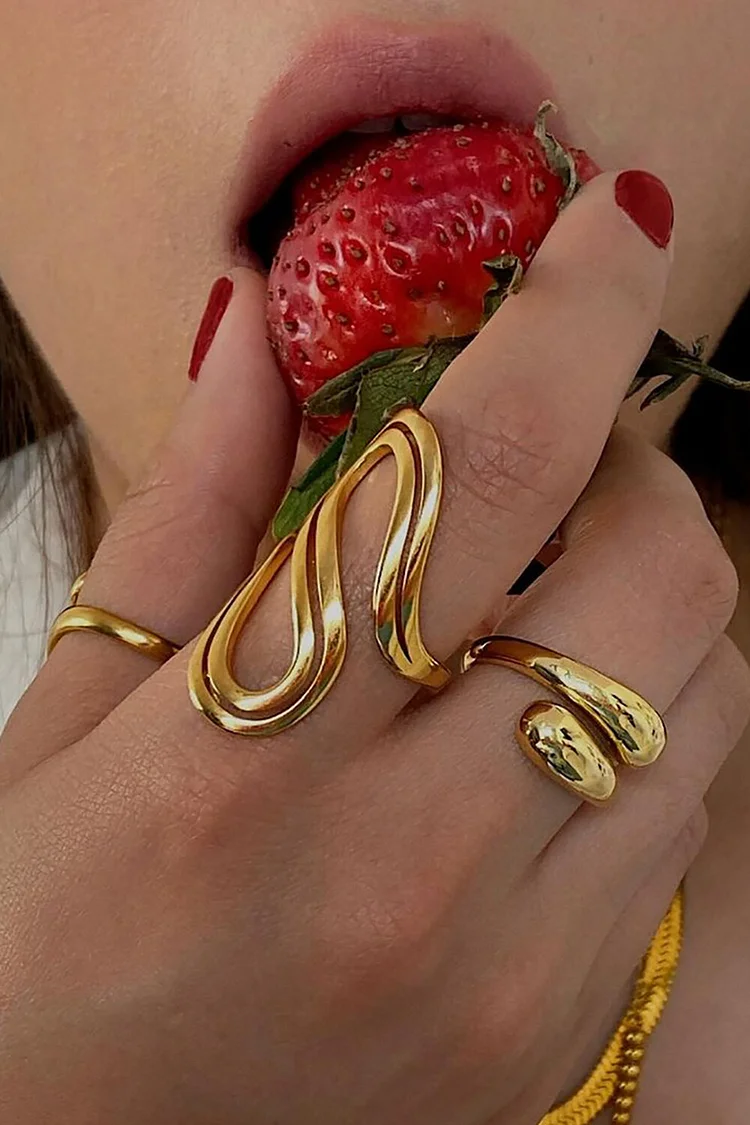 Wavy Geometric Design Alloy Fashionable Open Rings