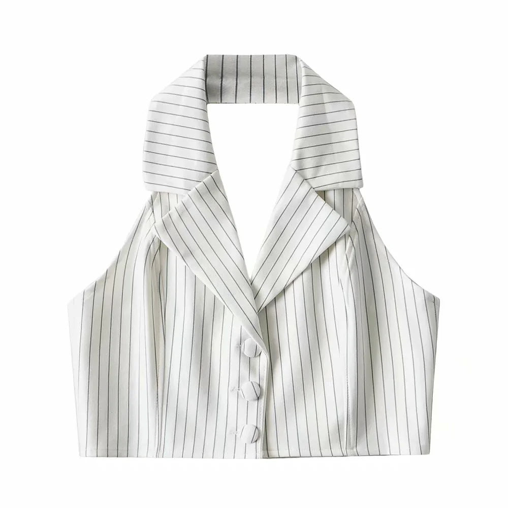 business casual outfits woman Autumn New Lapel Striped Suit Vest Women's Single-Breasted Sexy Slim Short Top