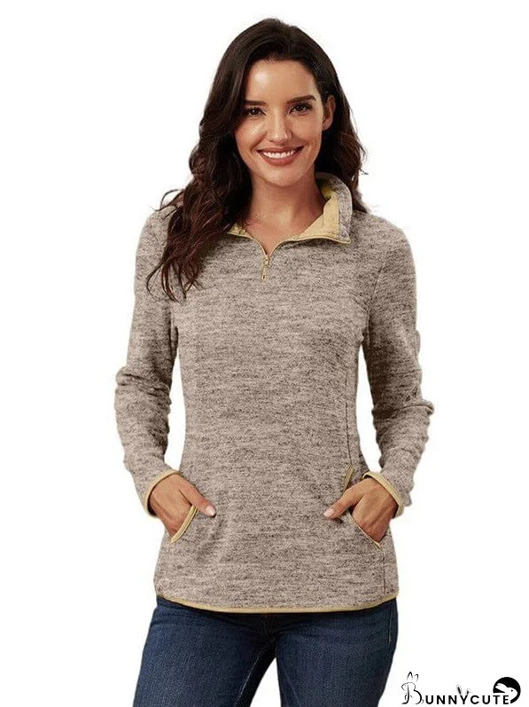 Women'S Zip Up Long Sleeve Sweatshirt In Solid Colors - Half Zip Casual Top For Fashionable Women