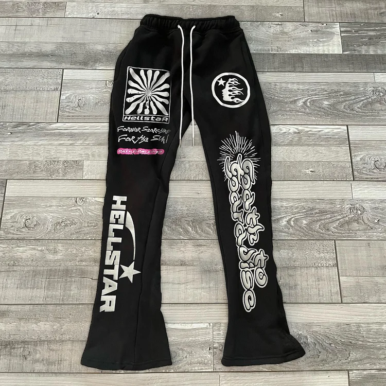 Vintage Hellstar Letter Graphic Stylish Casual Flared Sweatpants