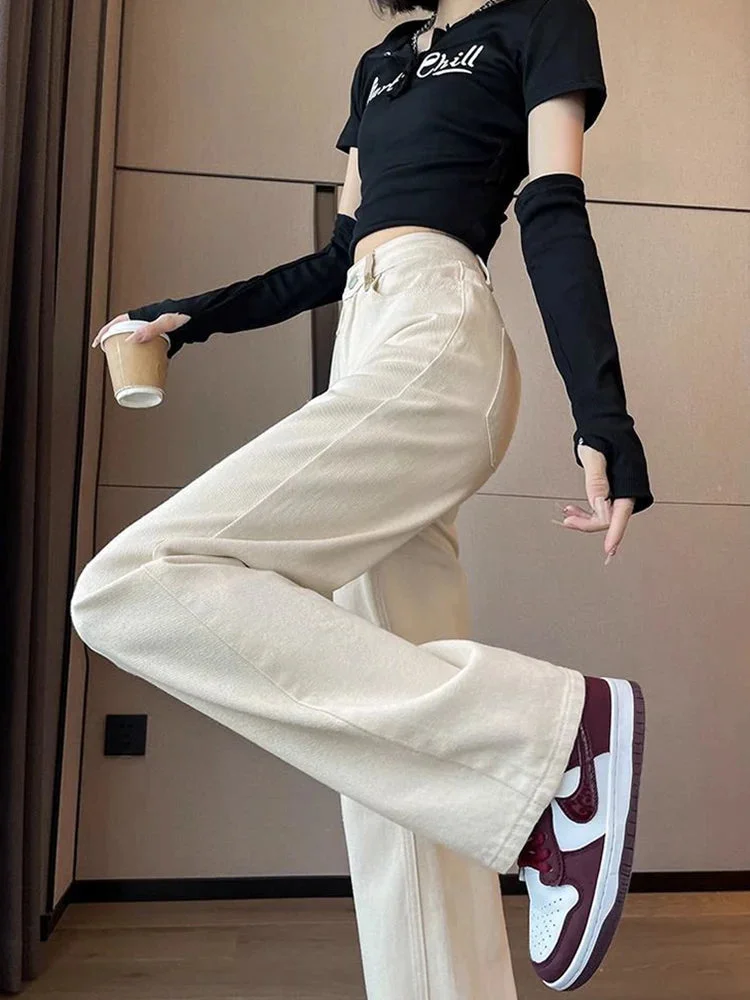 Oocharger Fashion Women Design Jeans High Waist Loose Casual Denim Pants Japan Simple Pockets Office Lady Chic Trousers Spring New