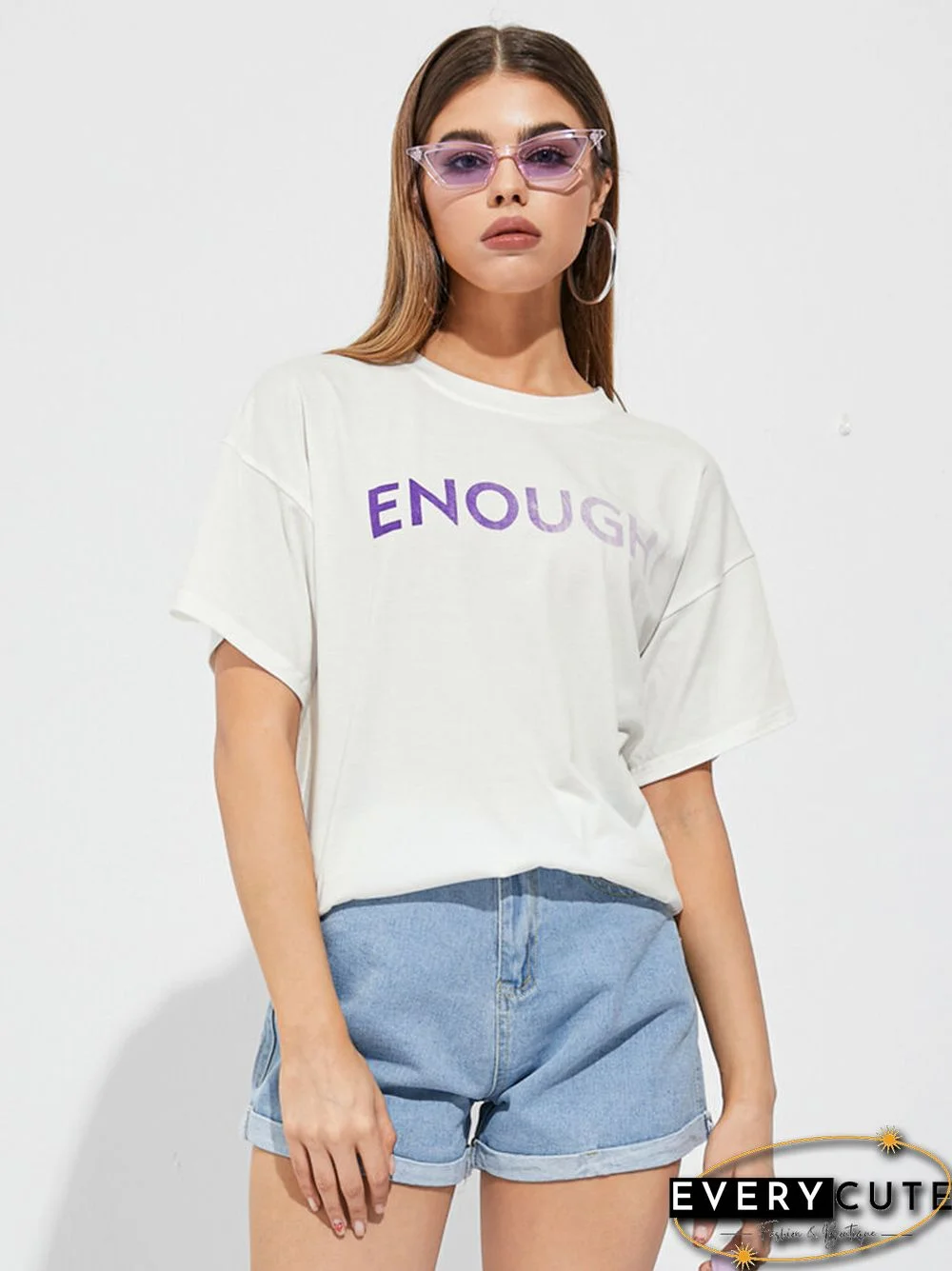 Ombre Letters Print Short Sleeve Crew Neck Casual T-shirt