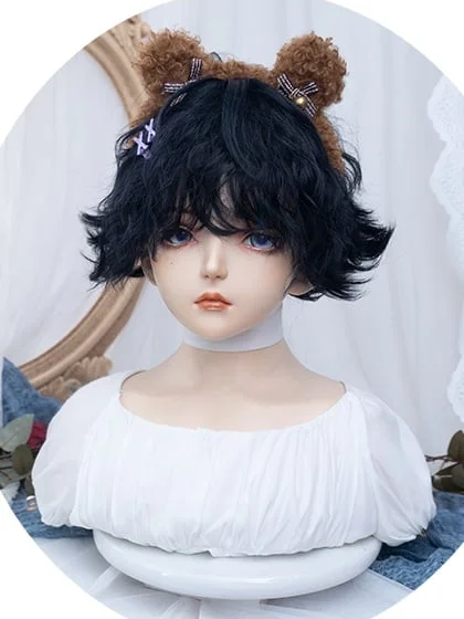 Dark Blue Short Wavy Wig
