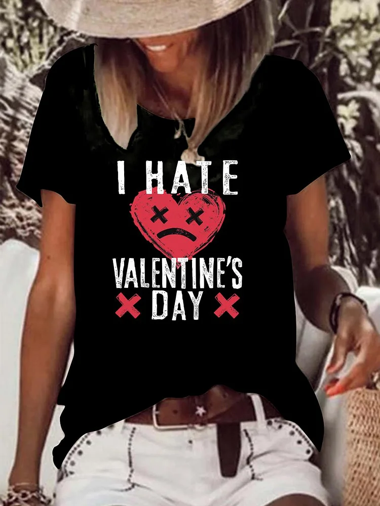 I Hate Valentine's Day Raw Hem Tee-Annaletters