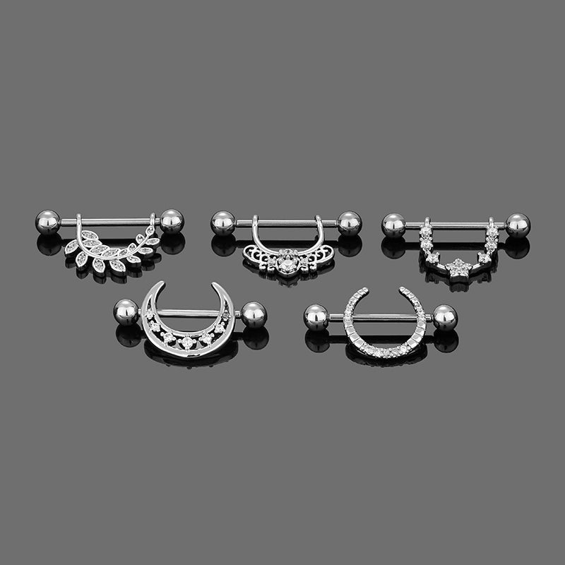 1 Piece Nipple Rings & Studs Sexy Modern Style Star Moon Leaves 316L Stainless Steel  Hollow Out Inlay Zircon 14K Gold Plated Nipple Rings & Studs