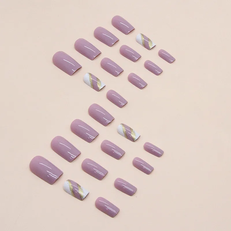 Churchf Churchf Long European Square Pure Color Nail Stripe Gold Leaf False Nail Ins Wind Sweet Wear Nail Piece