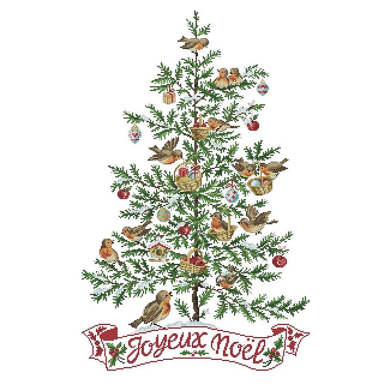 Christmas Tree - 14CT 2 Strands Threads Printed Cross Stitch Kit - 46x64cm(Canvas)