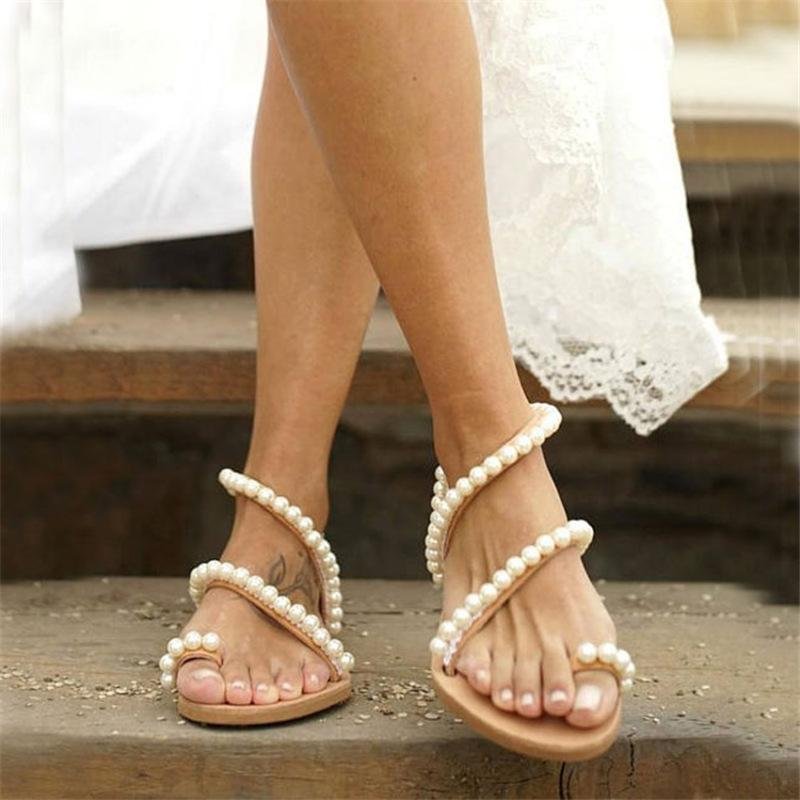 Pearl sandals for wedding sandals, ring toe beach sandals