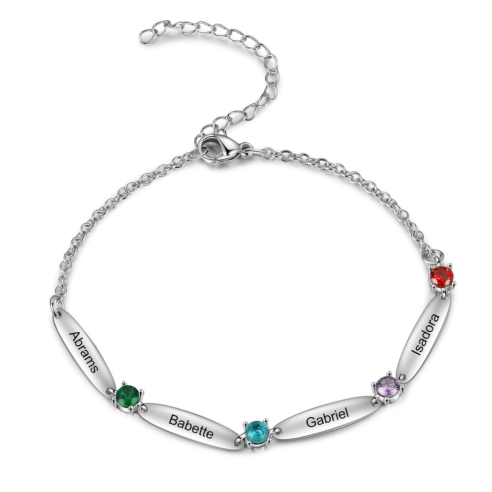 Personalisiertes 4 Namen Armband mit 4 Geburtssteinen n4-b4 Kettenmachen