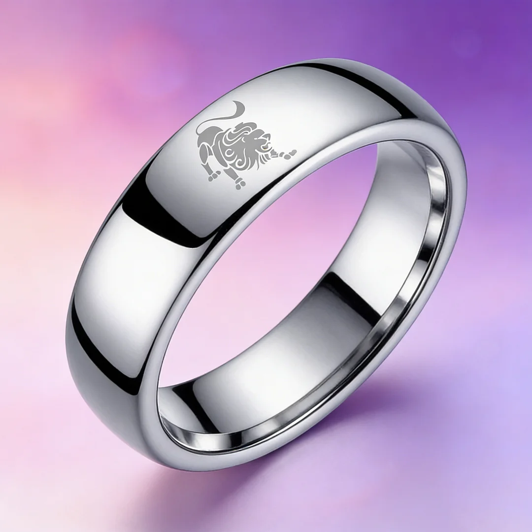 Womens Or Mens Leo Tungsten Carbide Wedding Rings Sliver Domed Top Couples Bands 4MM 6MM 8MM Width