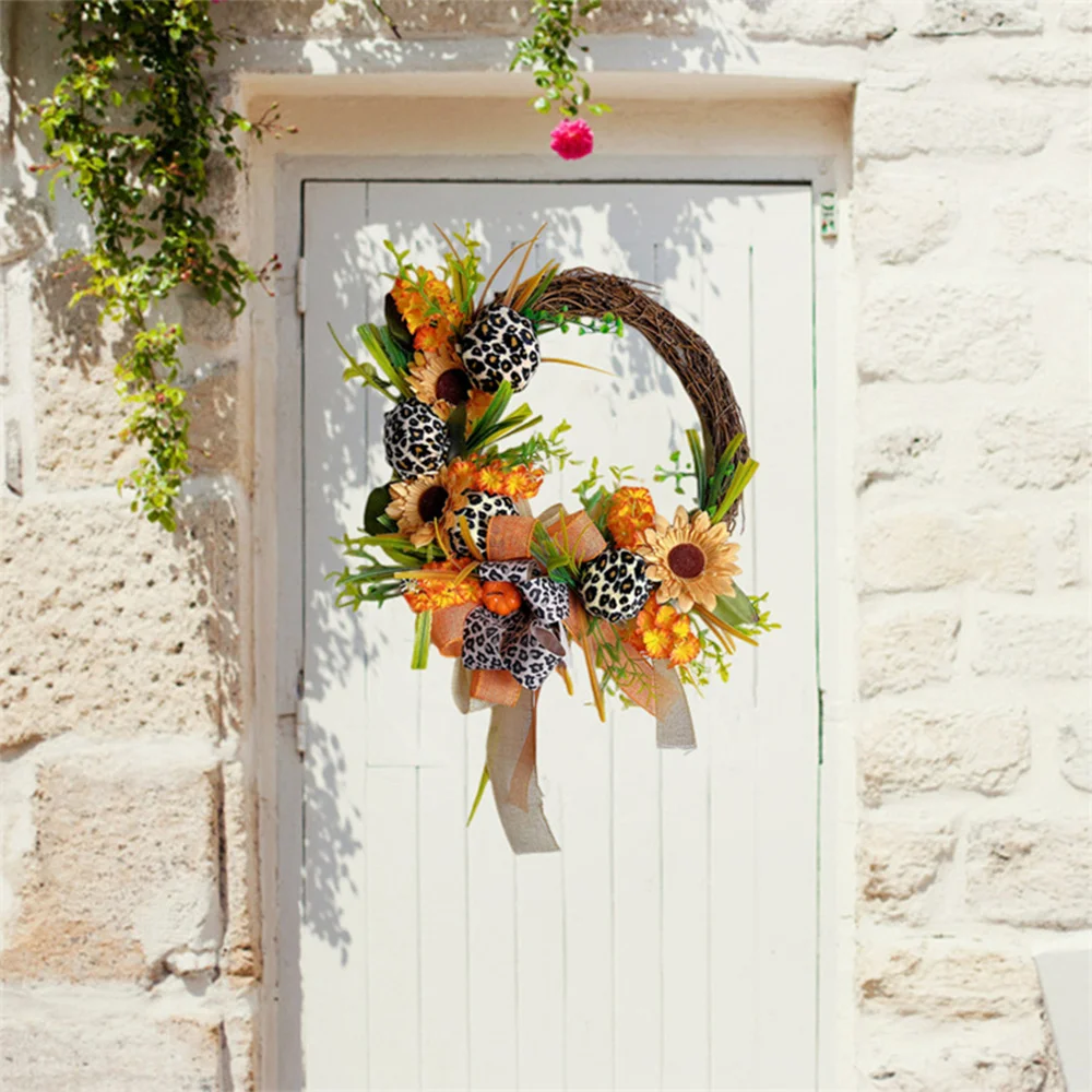 Props simulation wreath leopard print bow pumpkin flower rattan ring ornament