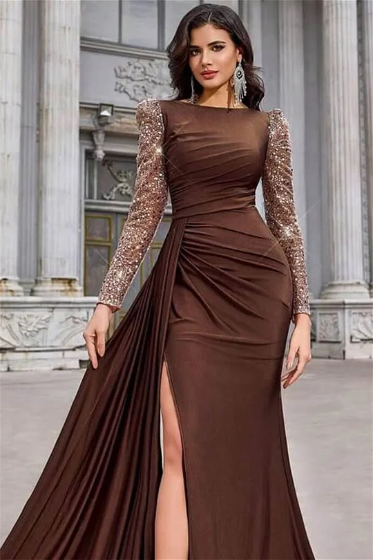 green emerald velvet dress Lavetir Black-Tie Gowns Fitted Evening Dresses with Long Sleeves for Women 2026