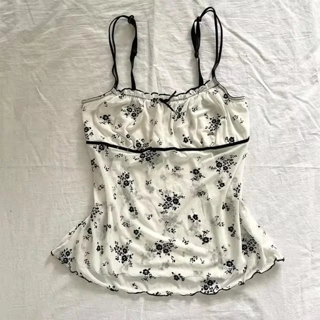 Aonga Flower leopard pattern suspenders emo girl casual fashion Y2K crop top chic Harajuku aesthetic sweet urban sexy punk women's top aonga