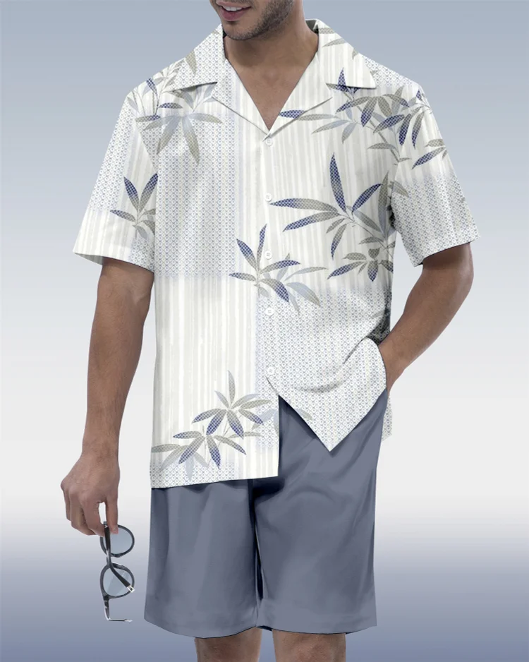 Suitmens Men's Hawaiian Vacation Plaid Print Short Sleeve Set 117