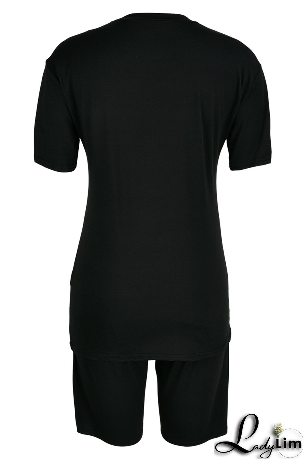 Black Fashion Casual Letter Print Basic O Neck Short Sleeve Two Pieces
