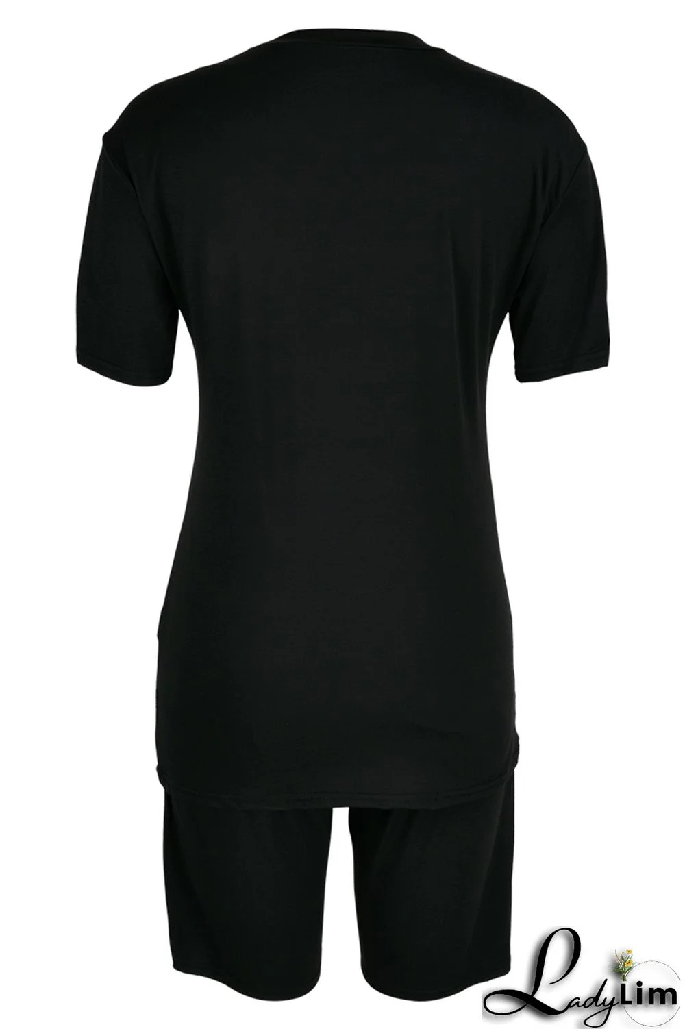 Black Fashion Casual Letter Print Basic O Neck Short Sleeve Two Pieces