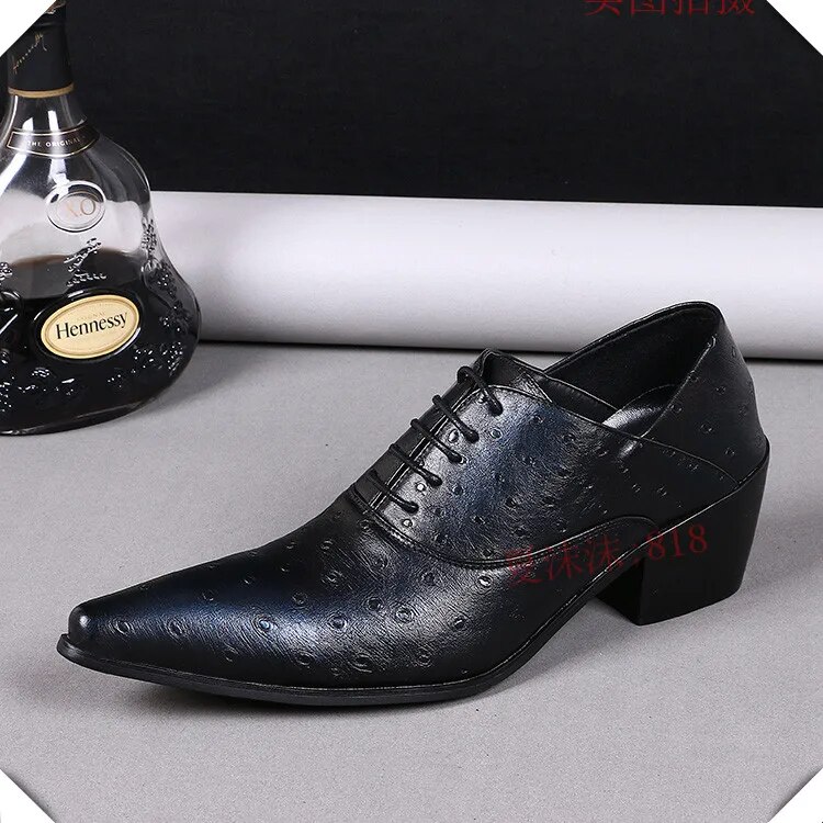 VCSHOES Classic Pointed Toe Man Oxfords Shoes Genuine Leather Man Business Formal Shoes Men Heighten Brogue Shoes