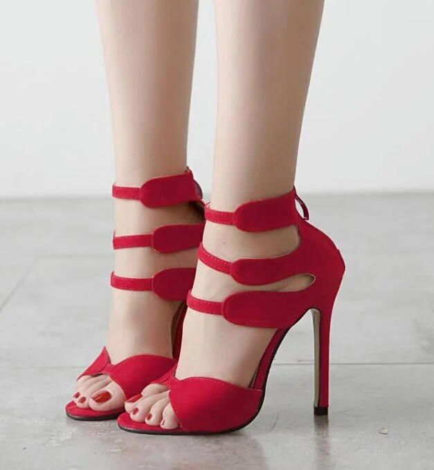 Red Stiletto Heels Dress Shoes Open Toe Ankle Strap Sandals Vdcoo
