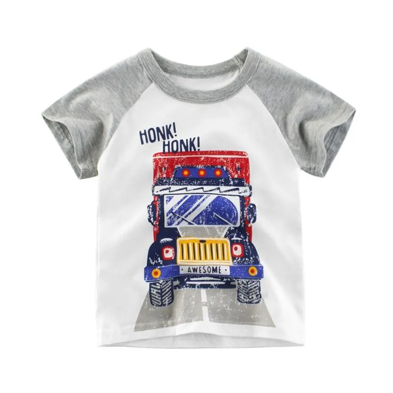 Summer Kids Boys Short Sleeve T-shirts Tops Clothes 2-8Y Baby Boy Excavator Print Tees Children Clothing Kid Cotton Outfit