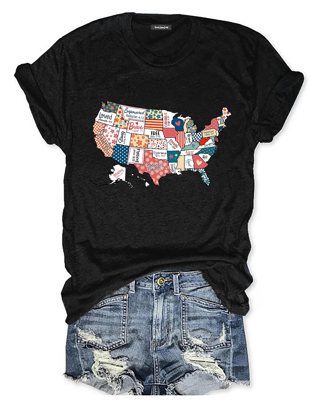 America USA Map Religious 4th Of July T-shirt