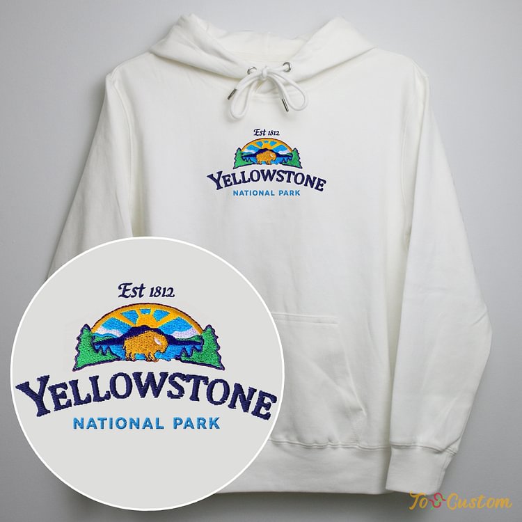 TOSCUSTOM™ Yellowstone National Park Embroidered Sweatshirt Vintage Bison Design Hoodie