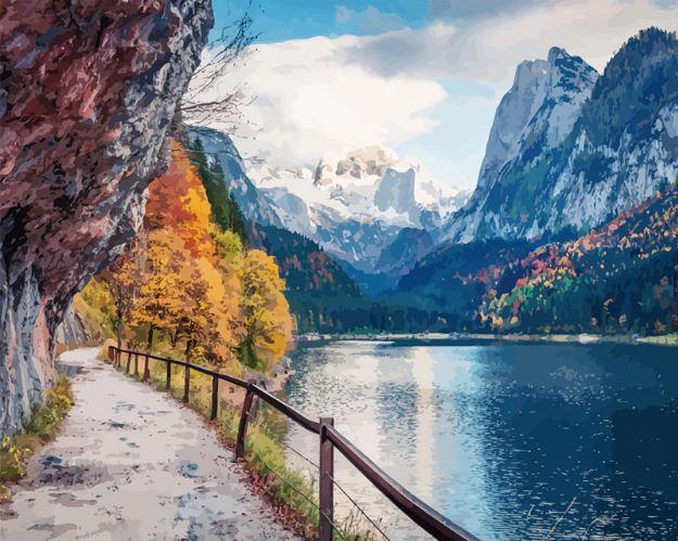 

Beautiful Mountain Lake Road – Paint By Numbers - 40*50CM, 501 Original