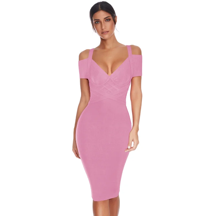 Straps V-Neck Midi Bandage Dress SE651