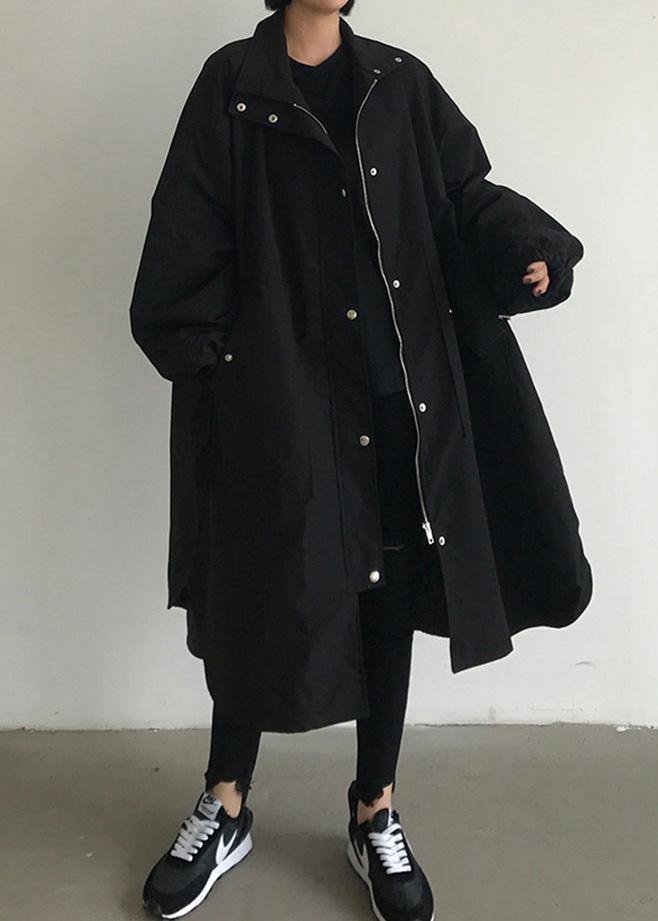 Handmade zippered Fashion lapel collar crane coats black baggy women coats