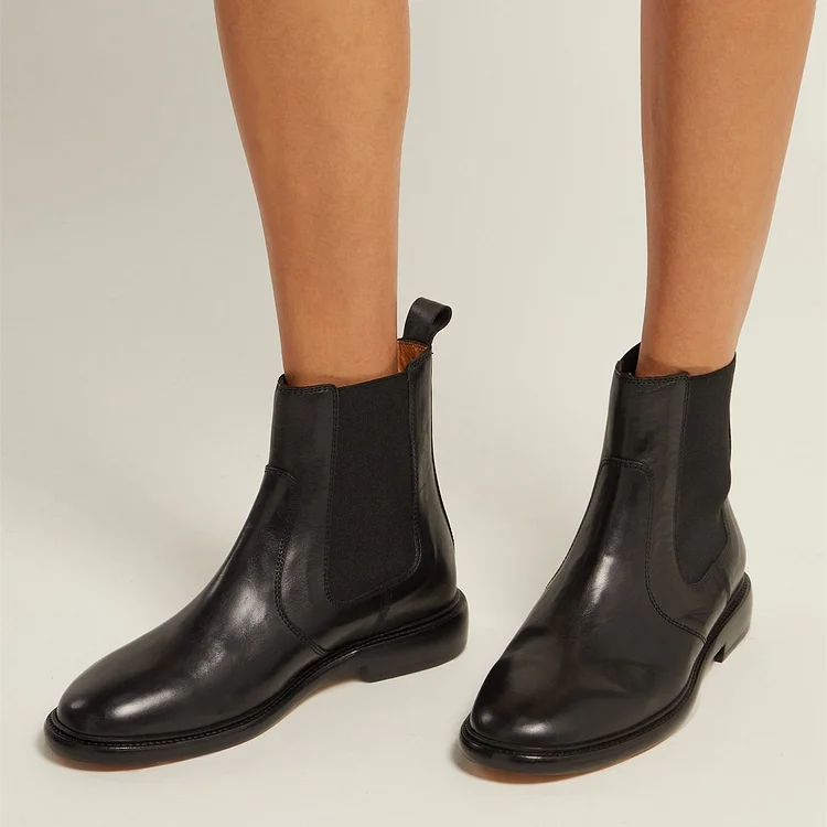 Black Chelsea Boots Flat Ankle Boots |FSJ Shoes