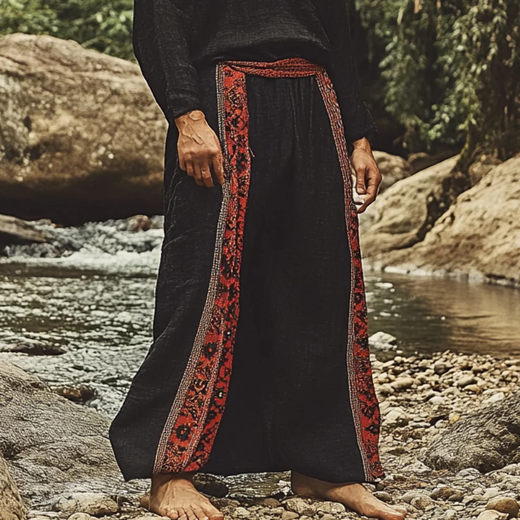 Men's Bohemian Holiday Style Vintage Ethnic Totem Print Cotton And Linen Casual Pants-inspireuse