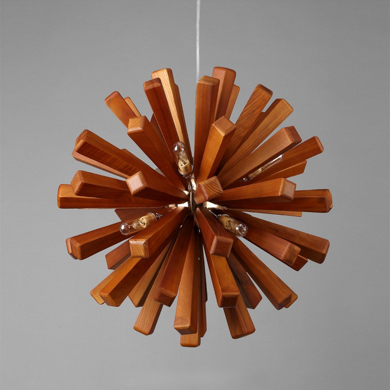 Nordic Wood Chandelier Dandelion-Shaped Pendants Lights For Bedroom