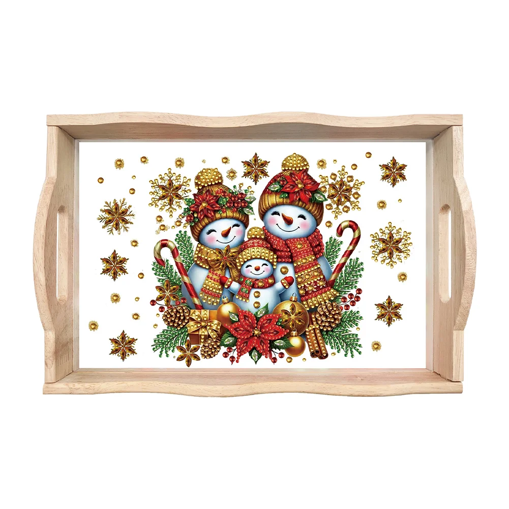 DIY Christmas Snowman Family Diamond Painting Wooden Serving Tray Home Decoration