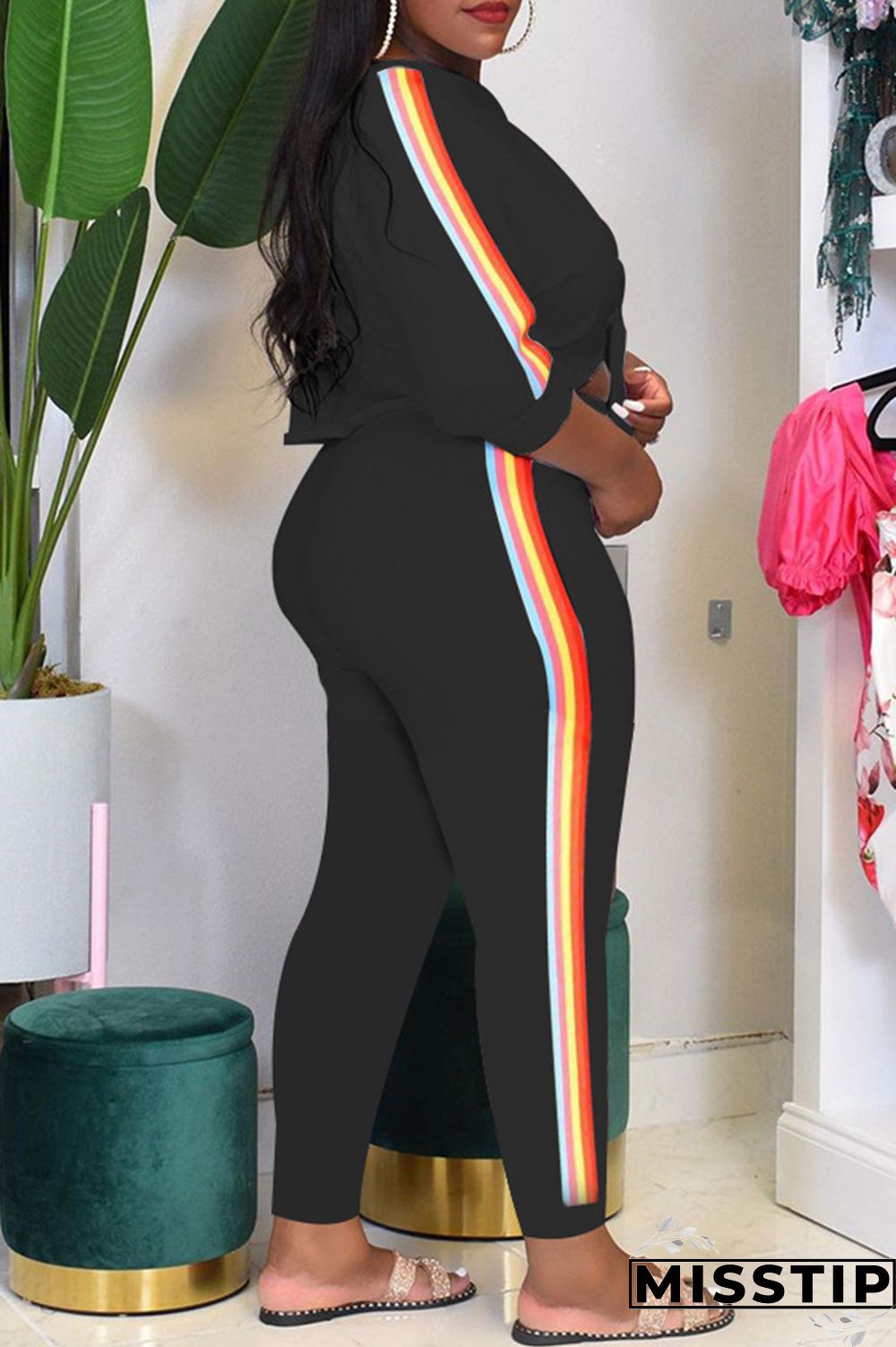 Black Fashion Casual Solid Bandage Patchwork Oblique Collar Plus Size Two Pieces