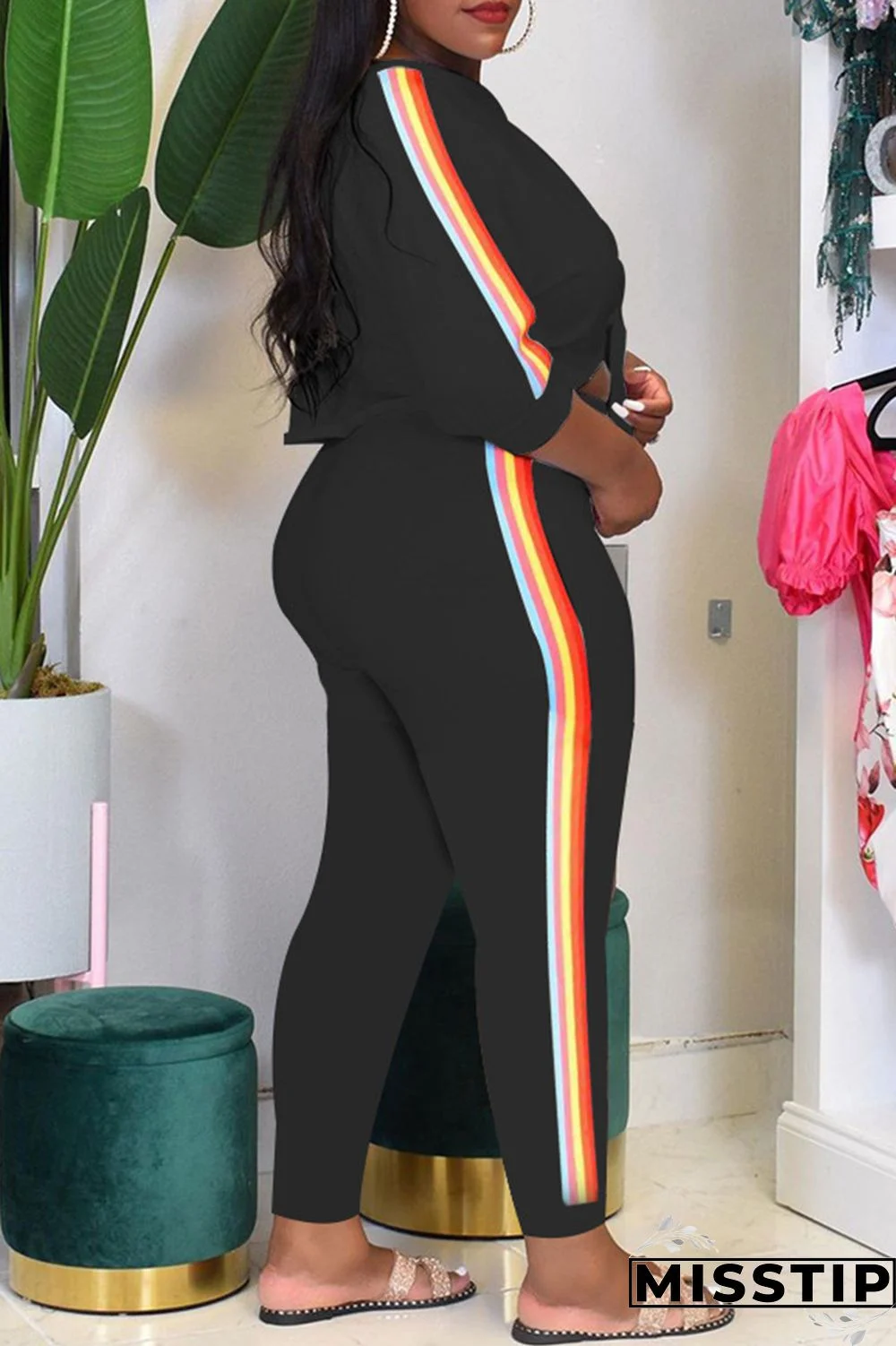 Black Fashion Casual Solid Bandage Patchwork Oblique Collar Plus Size Two Pieces