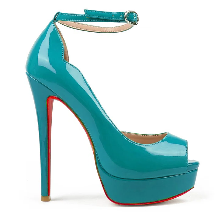 150mm Round Chick Alta Red Bottom Heels Sky High Platform Ankle strap Pumps For Women-MERUMOTE