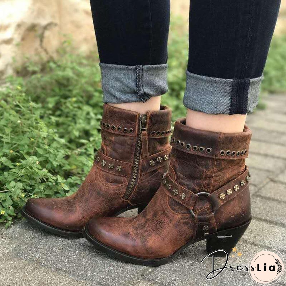 Round Toe Zipper Retro Boot