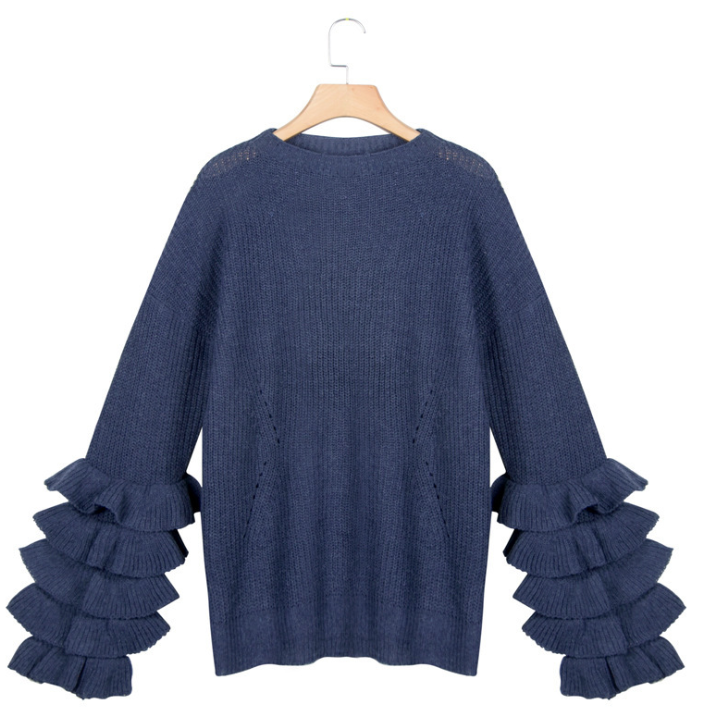 Fashionable Petal Sleeve Sweater Casual Solid Color Sweater | EGEMISS