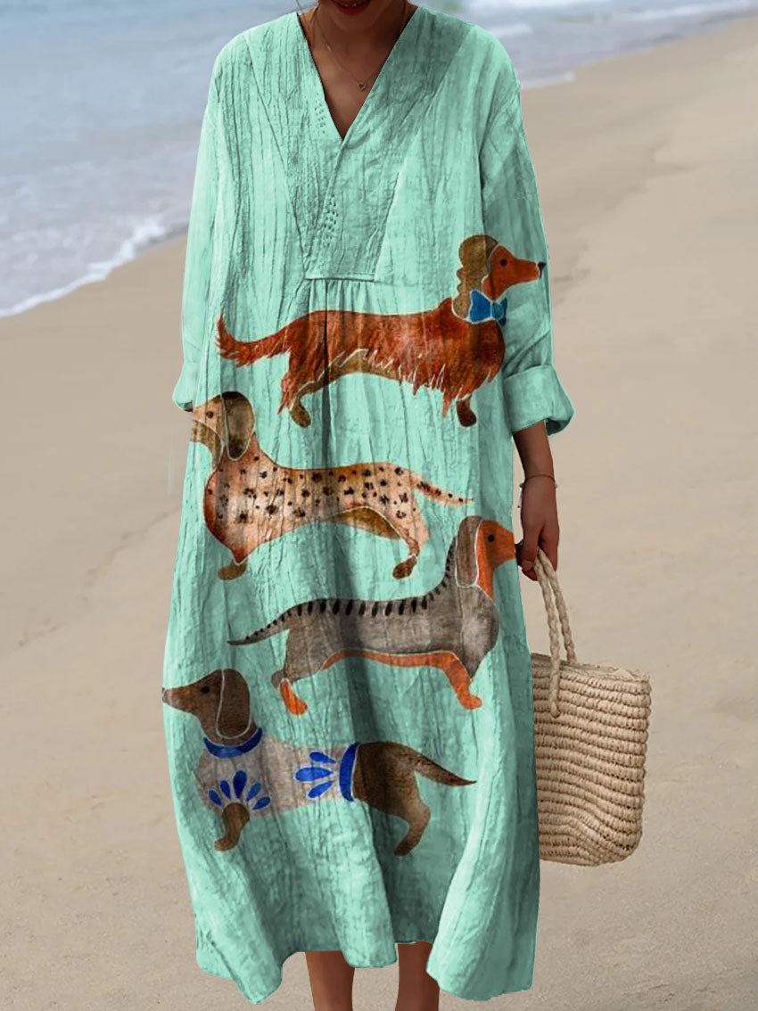 Women's Lovely Dogs Art Print Cotton Dress