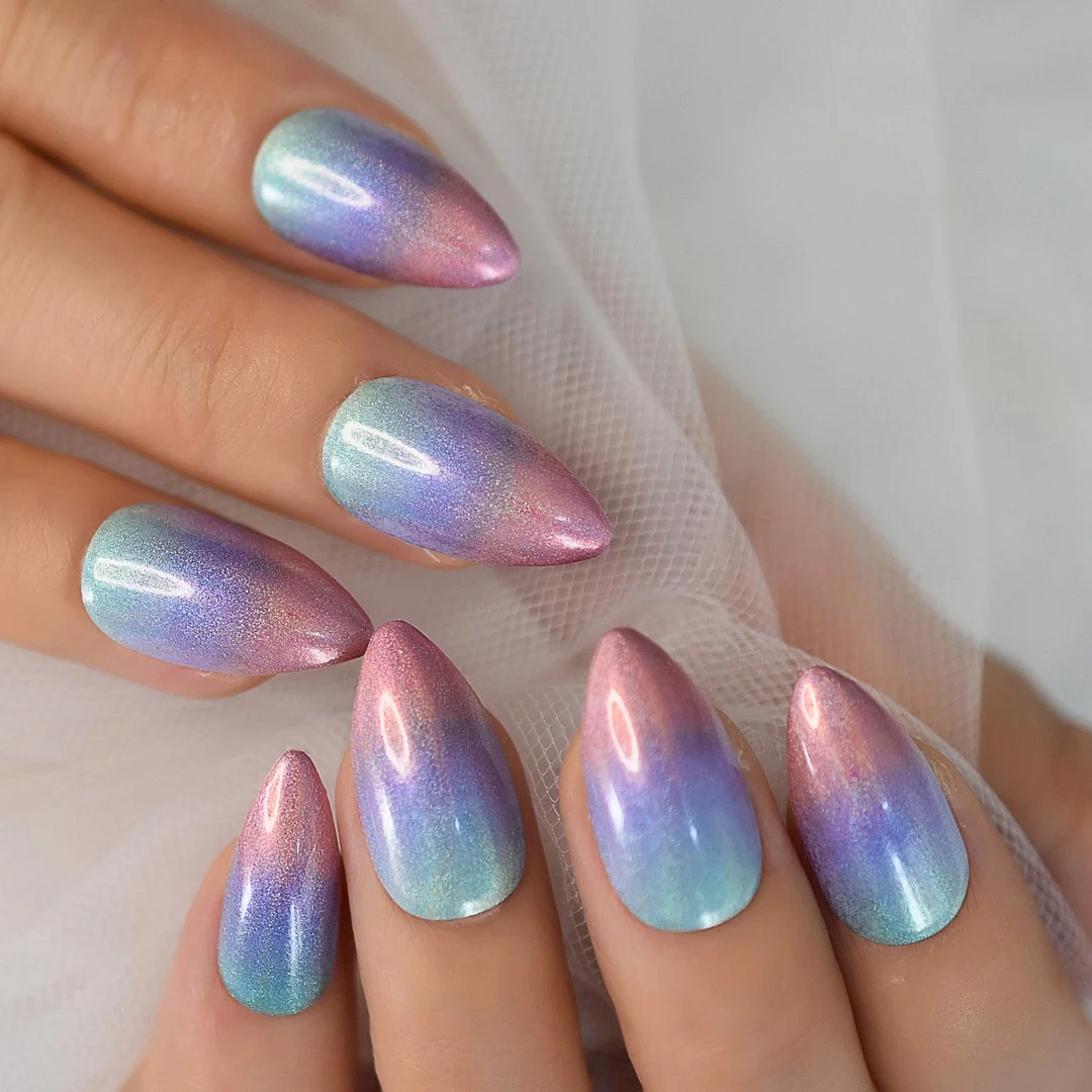 24pcs Fake Press On Nails Set Stiletto Medium Length Artificial Nails With Design Glitter Reusable Nail Tips Purple Queen-Nail Inspo