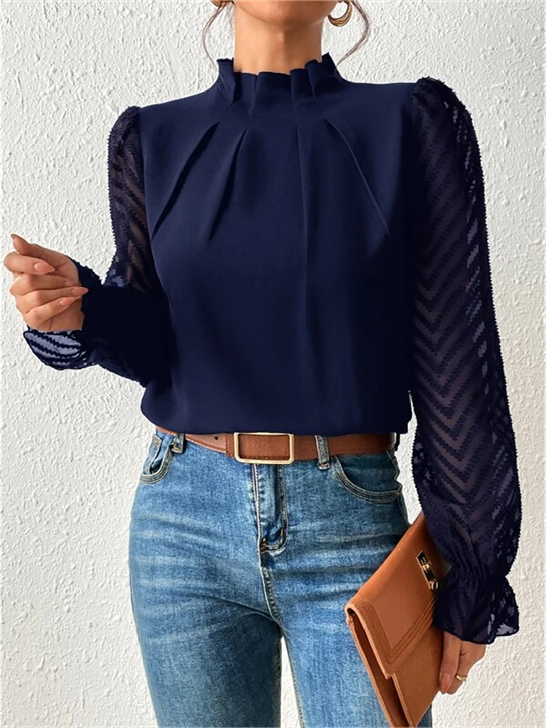 Women Long Sleeve Turtle Neck Solid Color Tops