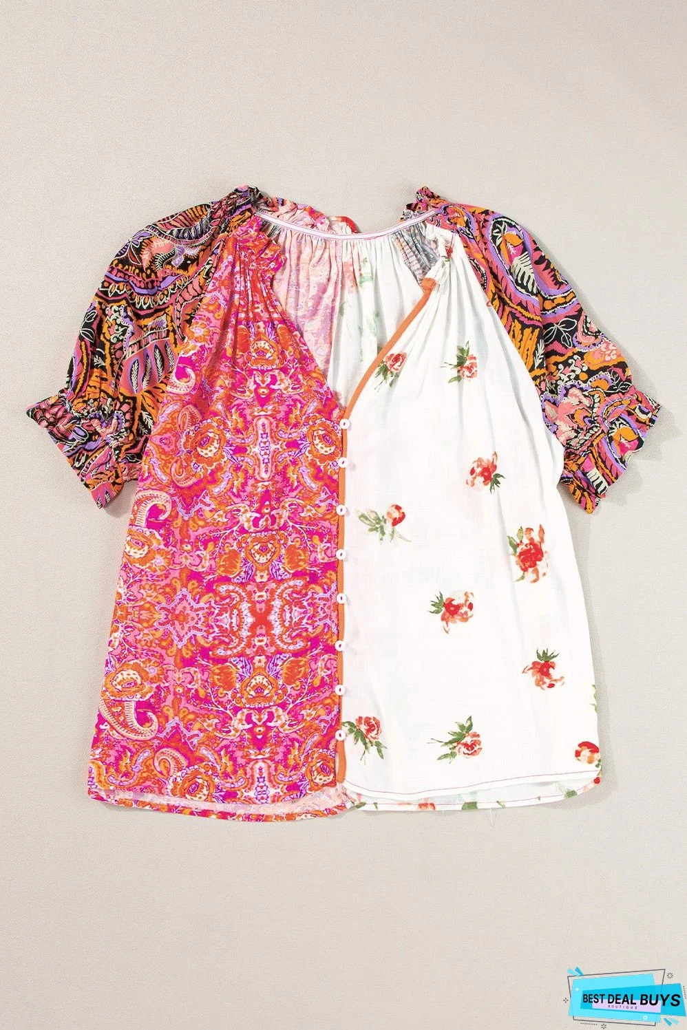 Boho Floral Buttoned Blouse